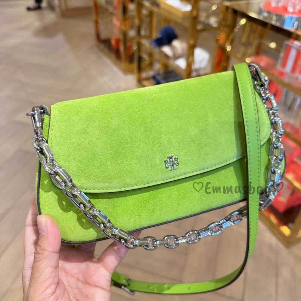 Tory Burch Rory Novelty Suede Mini Convertible Crossbody 184799 Bitter Lime $395